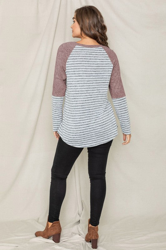 EG Fashion Stripe Color Block Long Sleeve Tunic Top in 3 Colors