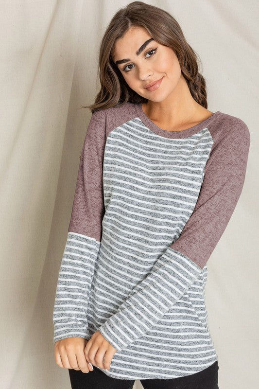 EG Fashion Stripe Color Block Long Sleeve Tunic Top in 3 Colors