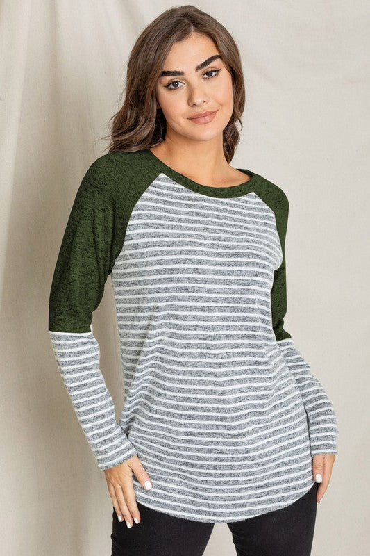 EG Fashion Stripe Color Block Long Sleeve Tunic Top in 3 Colors