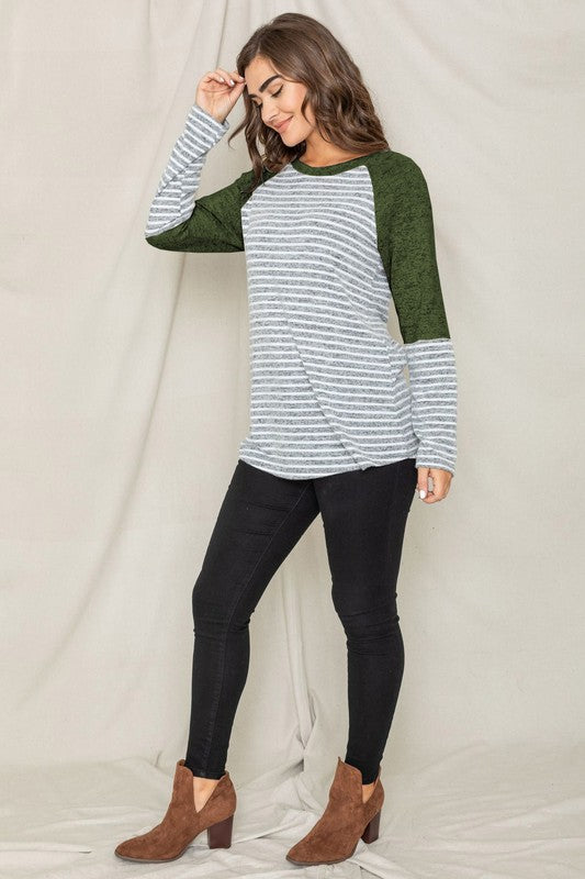 EG Fashion Stripe Color Block Long Sleeve Tunic Top in 3 Colors