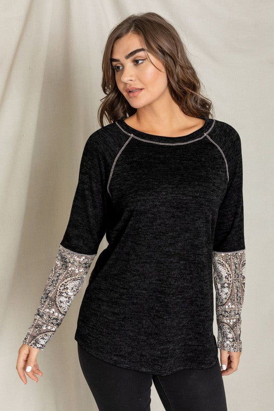 EG Fashion Plus Size Paisley Sleeve Tunic Top in 2 Colors