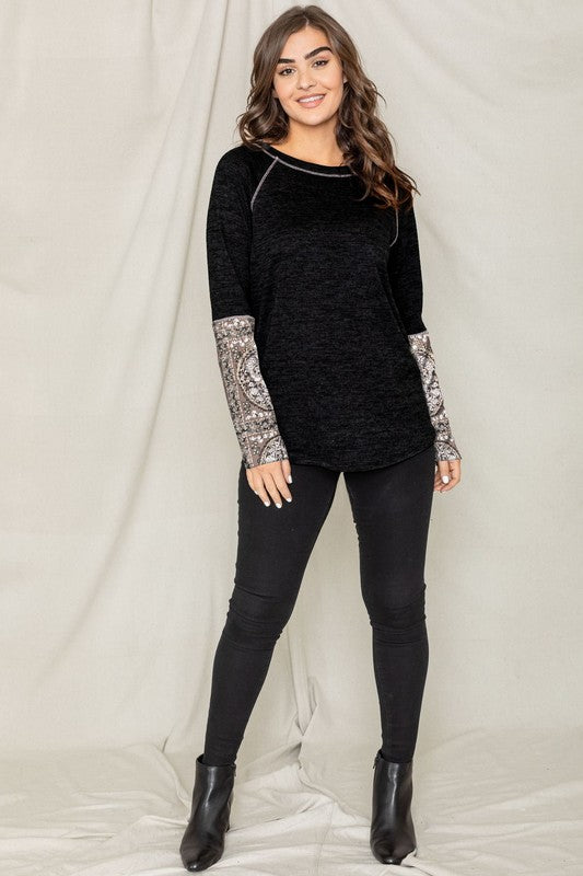 EG Fashion Plus Size Paisley Sleeve Tunic Top in 2 Colors