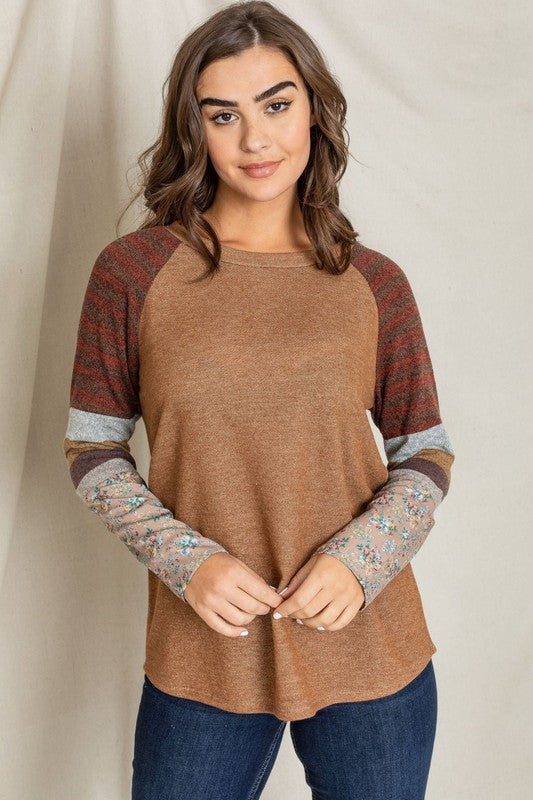 EG Fashion Color Block Long Sleeve Tunic Top in 2 Colors