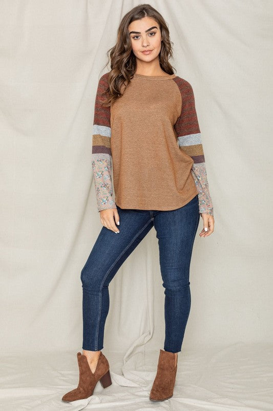 EG Fashion Plus Size Color Block Long Sleeve Tunic Top in 2 Colors