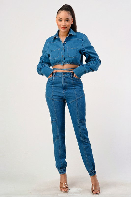 ATHINA CROPPED LONG SLEEVE DENIM JACKET