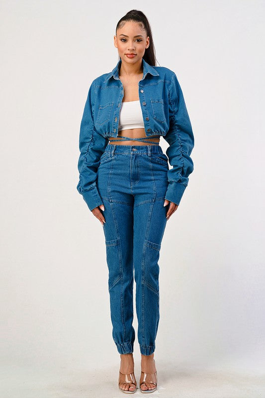 ATHINA CROPPED LONG SLEEVE DENIM JACKET