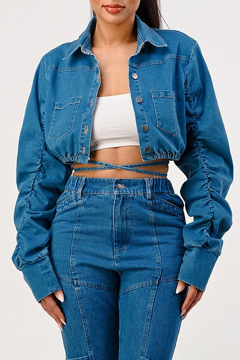 ATHINA CROPPED LONG SLEEVE DENIM JACKET