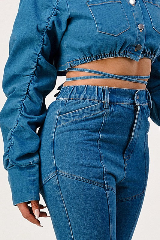 ATHINA CROPPED LONG SLEEVE DENIM JACKET