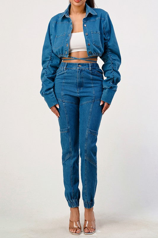 ATHINA CROPPED LONG SLEEVE DENIM JACKET