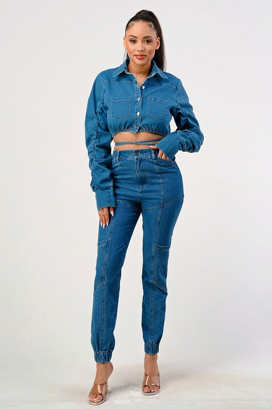 ATHINA CROPPED LONG SLEEVE DENIM JACKET