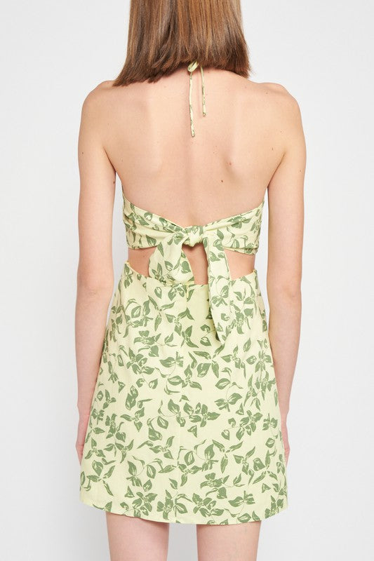 EMORY PARK HALTER NECK FLORAL MINI DRESS WITH OPEN BACK