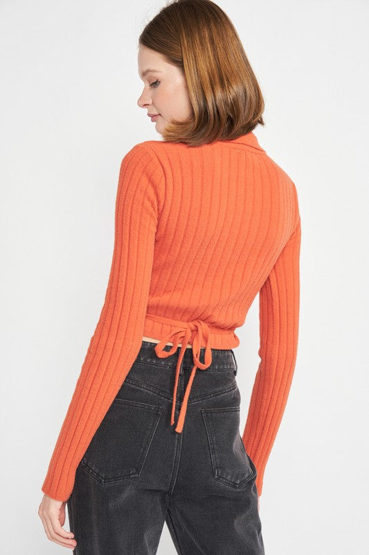 EMORY PARK COLLARED LONG SLEEVE WRAP CROP TOP IN 2 COLORS