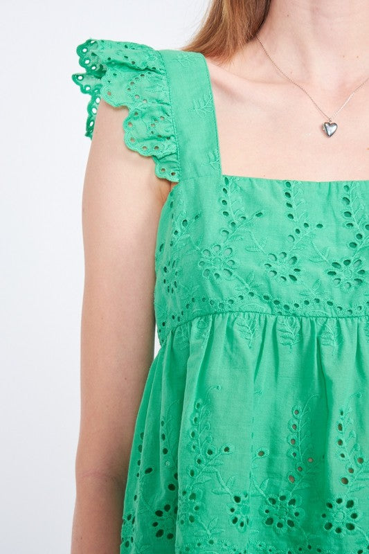 EMORY PARK RUFFLE SLEEVE HEM EYELET TOP