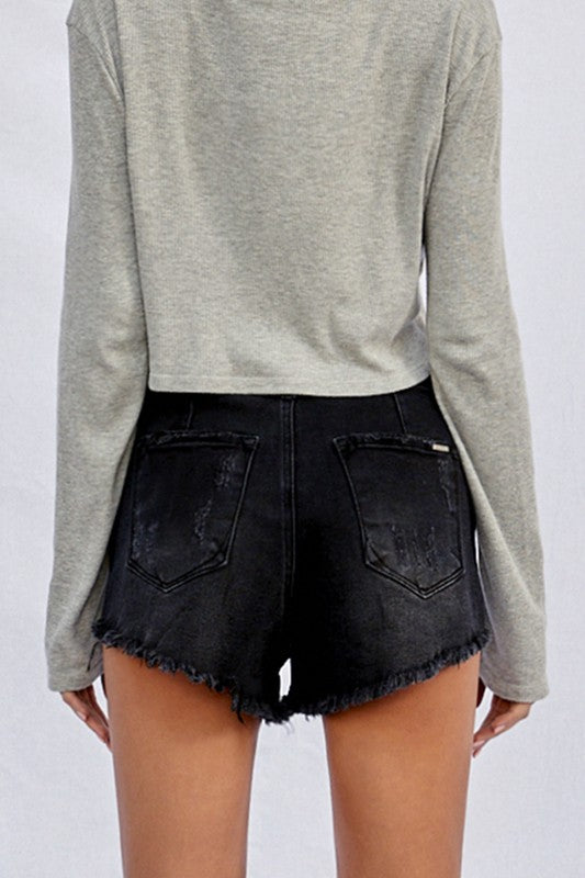 DenimLab USA Raw Hem Denim Shorts in Black