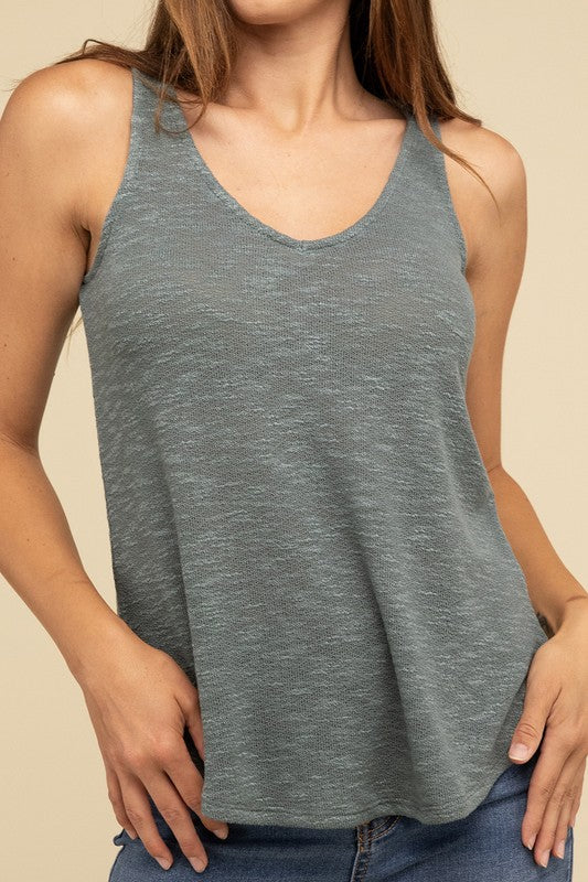 Zenana Slub Knit Relaxed V-Neck Cami Tank Top in 5 Colors