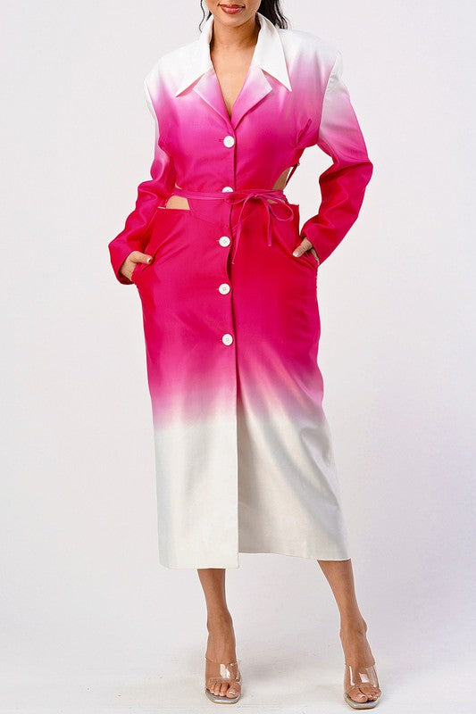 ATHINA Color Gradient Button Front Trench Coat