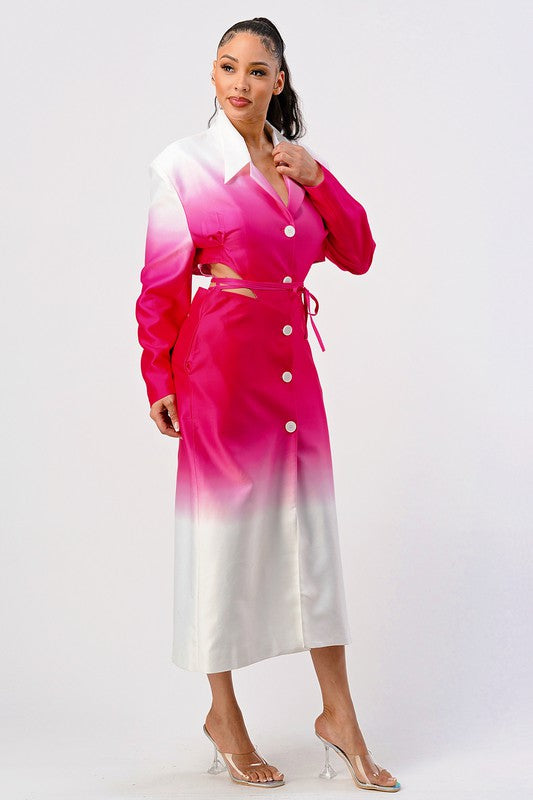 ATHINA Color Gradient Button Front Trench Coat