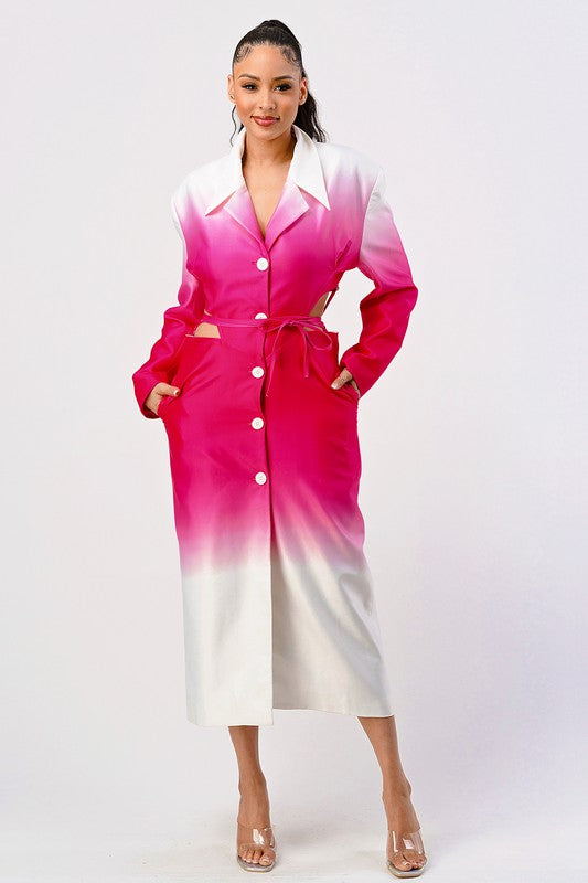 ATHINA Color Gradient Button Front Trench Coat