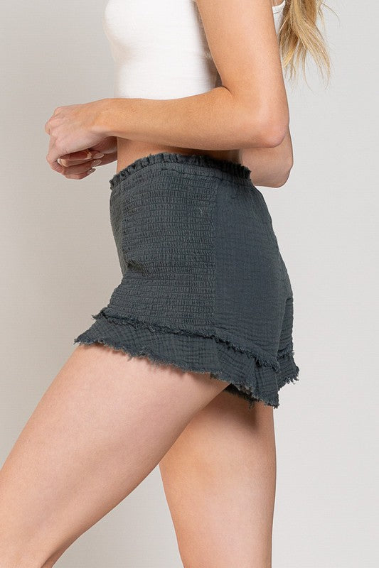 POL Smoked Ruffle Hem Shorts