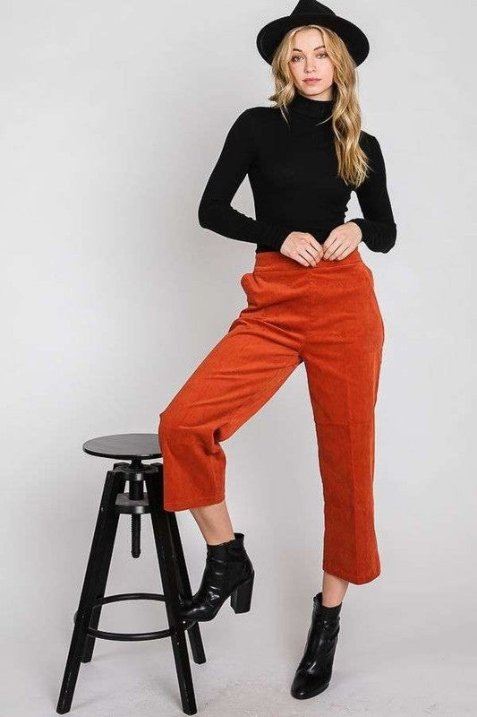 JADE BY JANE PLUS SIZE RIBBED VELVET CROP WIDE LEG PANTS IN 6 COLORS