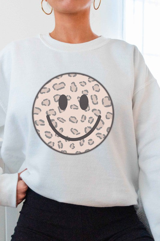 A Blush Co Unisex Leopard Happy Face Graphic Sweatshirt in 3 Colors