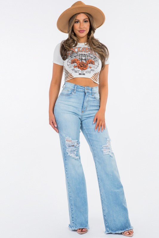 GJG Denim Distressed Wide Leg Jeans