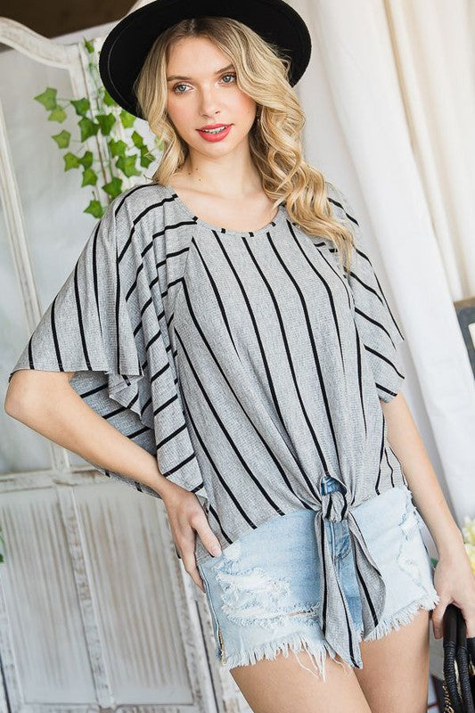 Jade By Jane Striped Tie Hem Top