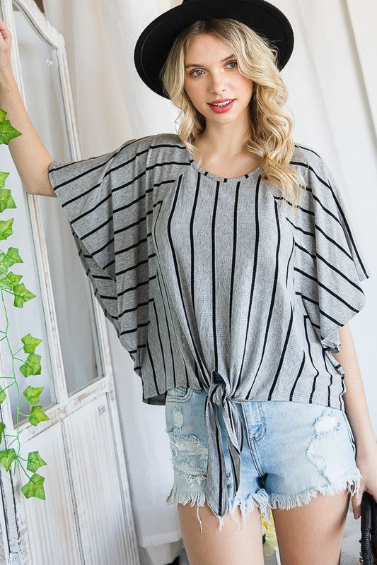 Jade By Jane Striped Tie Hem Top