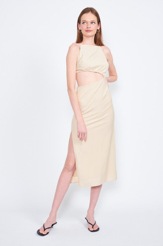 EMORY PARK SPAGHETTI STRAP MIDI DRESS WITH WAIST CUT OUT