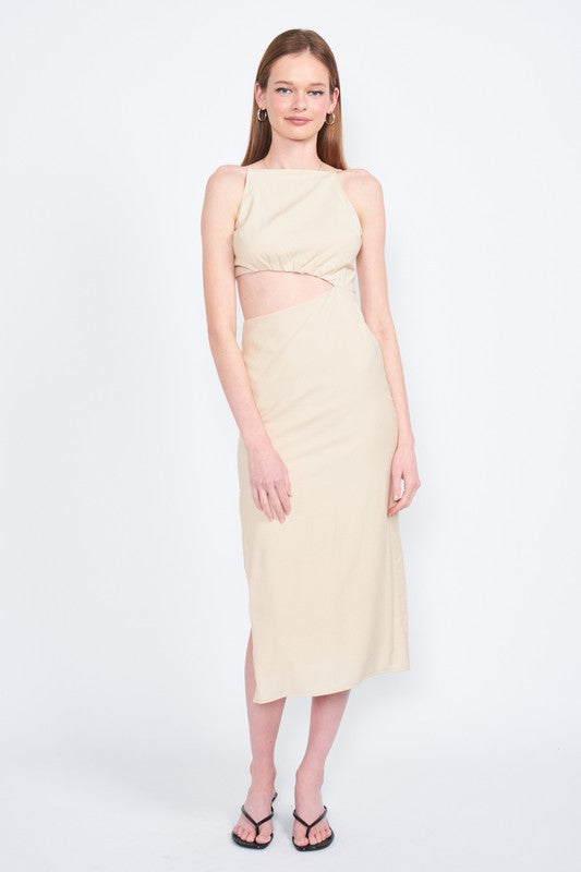 EMORY PARK SPAGHETTI STRAP MIDI DRESS WITH WAIST CUT OUT