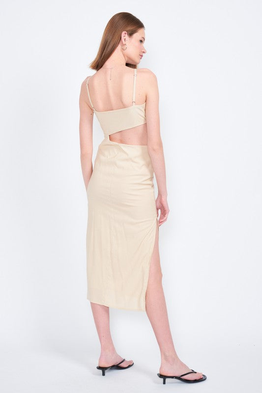 EMORY PARK SPAGHETTI STRAP MIDI DRESS WITH WAIST CUT OUT