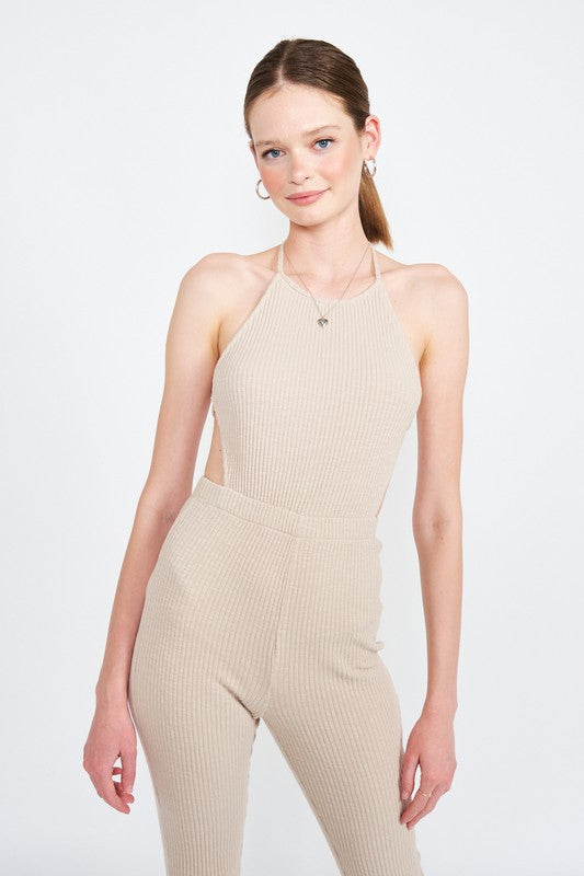 EMORY PARK OPEN BACK HALTER JUMPSUIT IN 2 COLORS