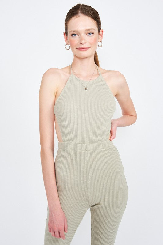 EMORY PARK OPEN BACK HALTER JUMPSUIT IN 2 COLORS