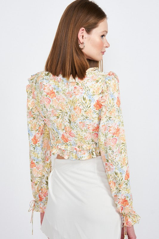 EMORY PARK FLORAL PRINT RUFFLED CROP TOP