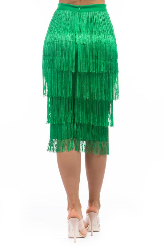 By Claude Fringed Midi Skirt