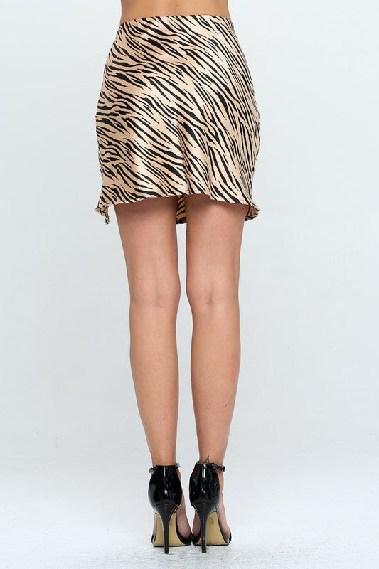 Renee C Zebra Print Satin Mini Skirt with Slit