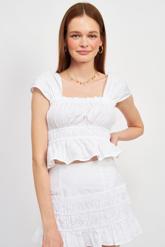 EMORY PARK SQUARE NECK GATHERED PEPLUM TOP