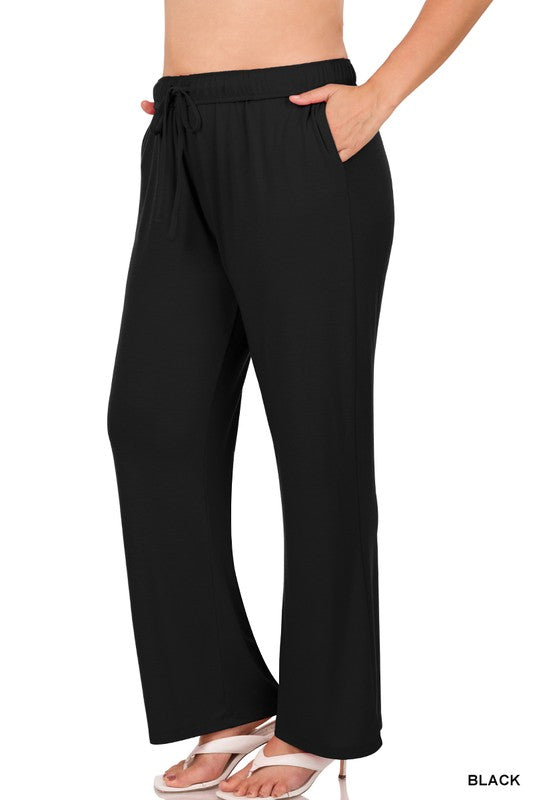 Zenana Plus Size Straight Leg Lounge Pants in Black