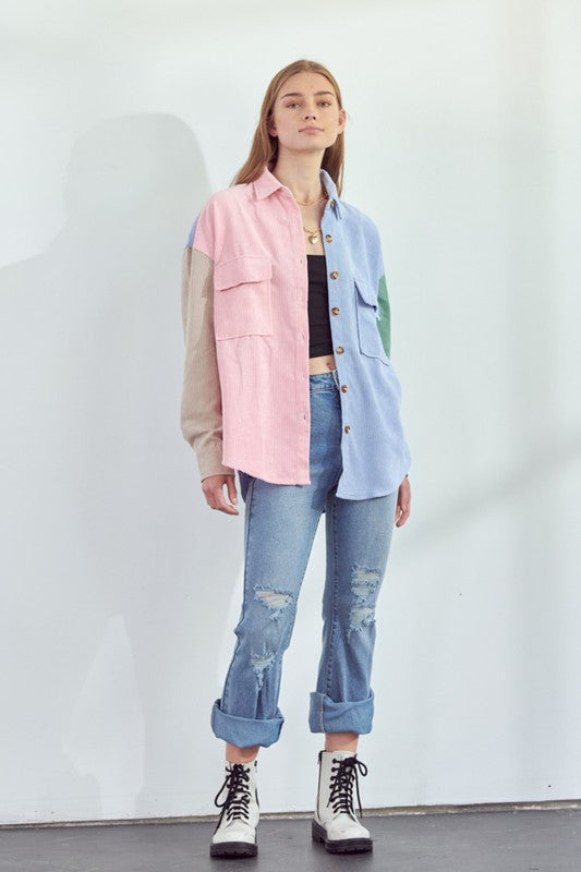 JADE BY JANE COLOR BLOCK BUTTON DOWN SHIRT