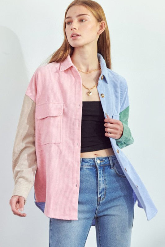 JADE BY JANE COLOR BLOCK BUTTON DOWN SHIRT