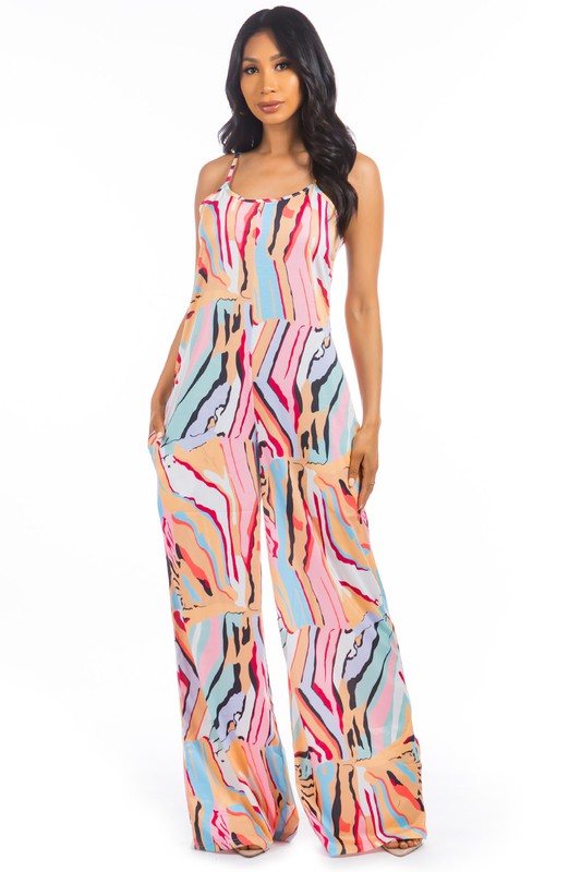 BY CLAUDE PRINTED THIN STRAP JUMPSUIT