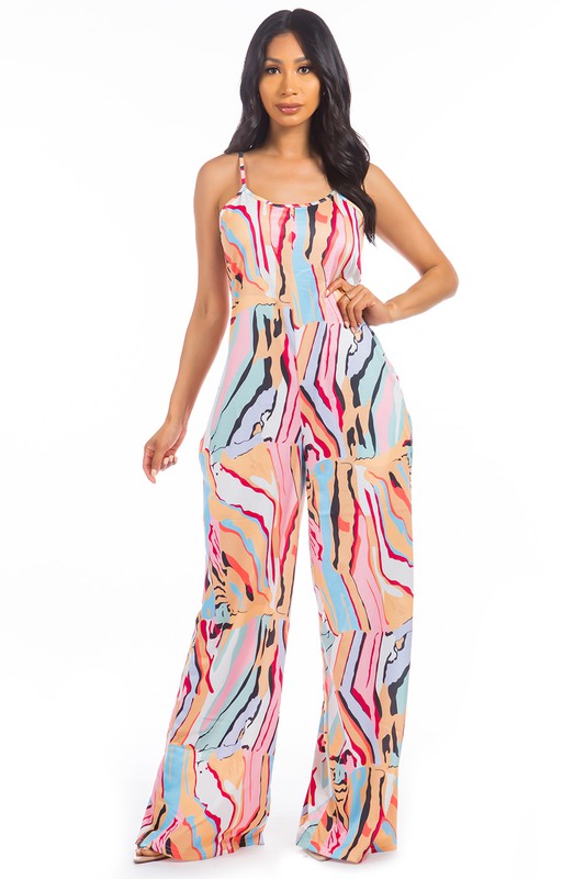 BY CLAUDE PRINTED THIN STRAP JUMPSUIT