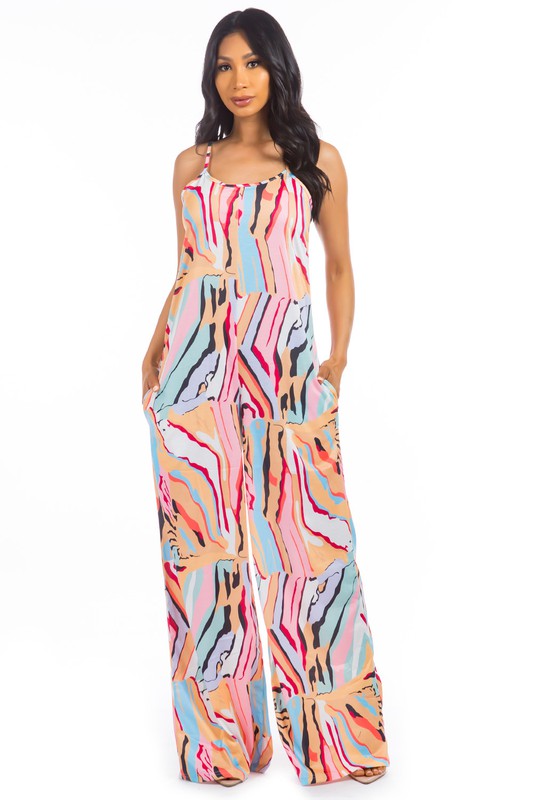 BY CLAUDE PRINTED THIN STRAP JUMPSUIT