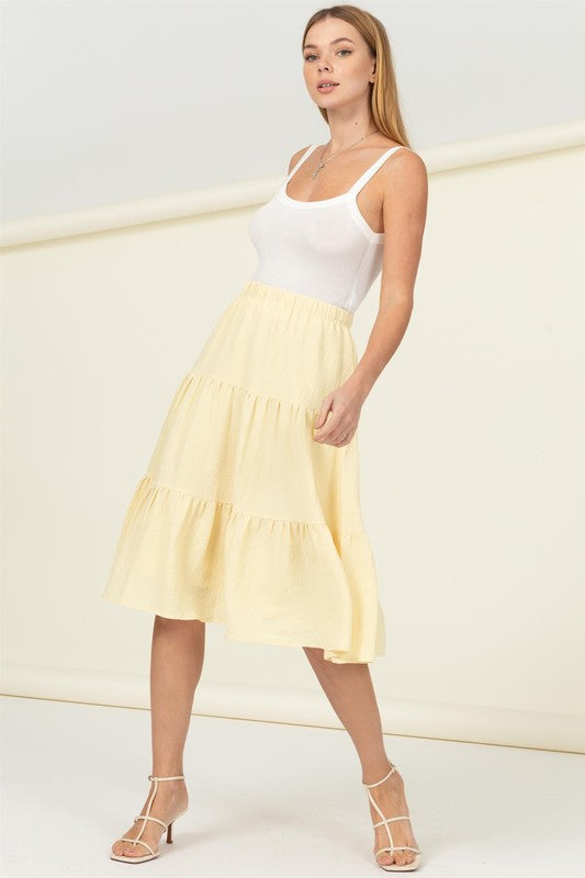 HYFVE Pull-On Tiered A-Line Midi Skirt in 4 Colors