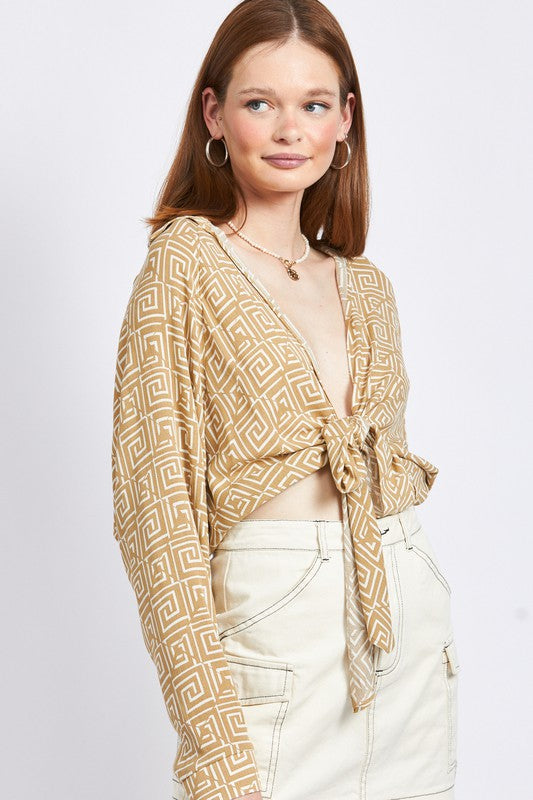 EMORY PARK PRINTED TIE FRONT TOP