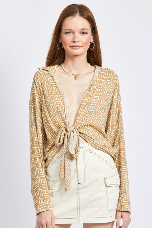 EMORY PARK PRINTED TIE FRONT TOP