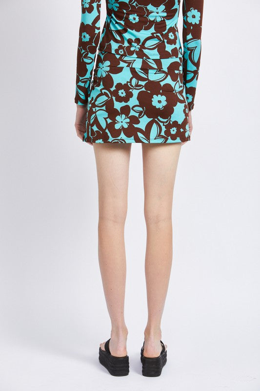 EMORY PARK FLORAL PRINT MINI SKIRT WITH SLIT