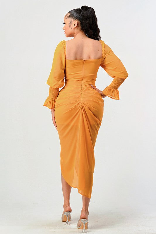 Athina Long Sleeve Chiffon Corset Maxi Dress in Summer Yellow