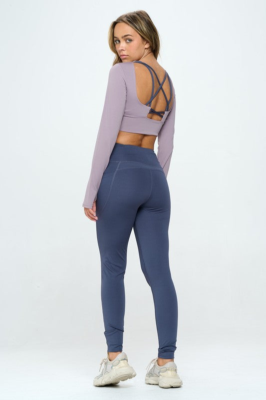 OTOS Active Two Tone Long Sleeve Crop Top & Leggings Activewear Set in 4 Colors