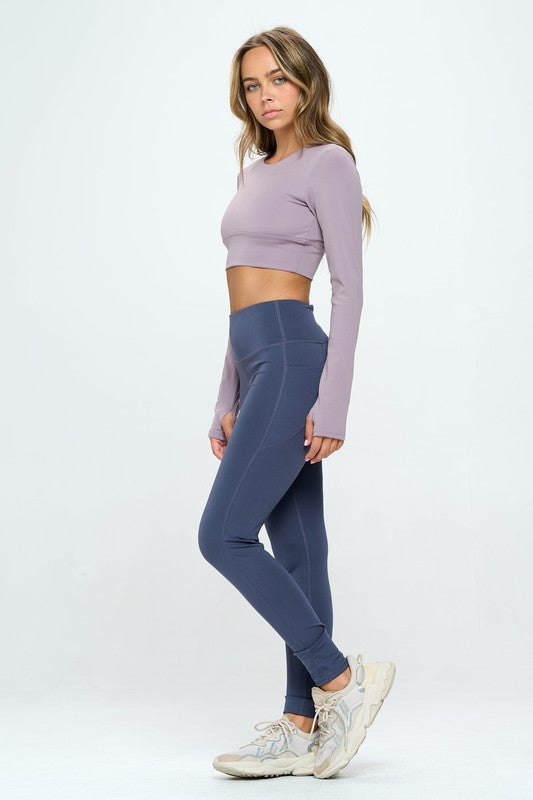 OTOS Active Two Tone Long Sleeve Crop Top & Leggings Activewear Set in 4 Colors